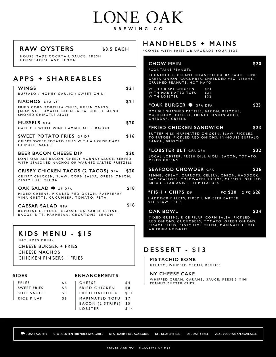 Beer Garden menu, page 1
