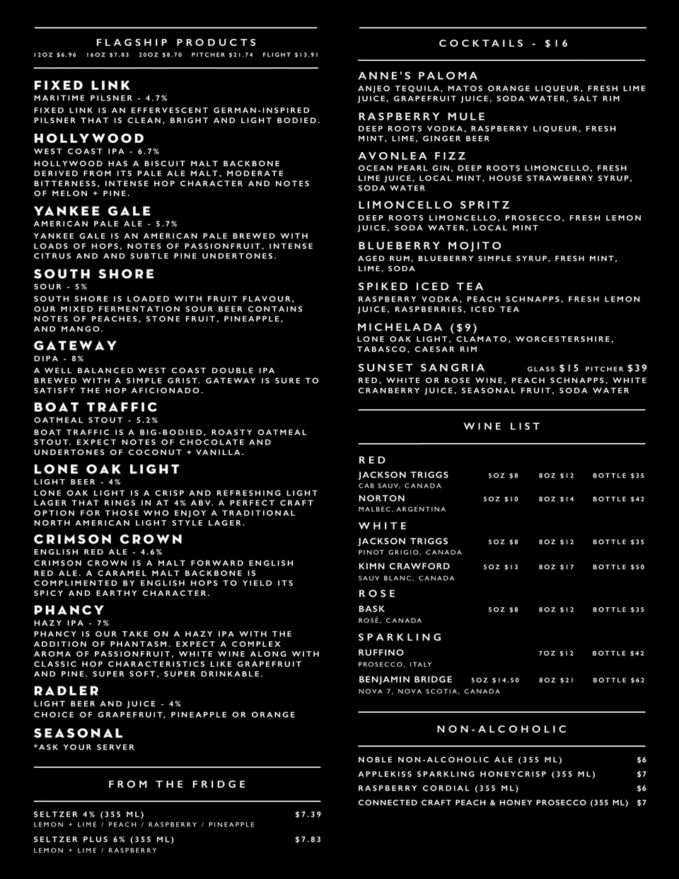 Beer Garden menu, page 2