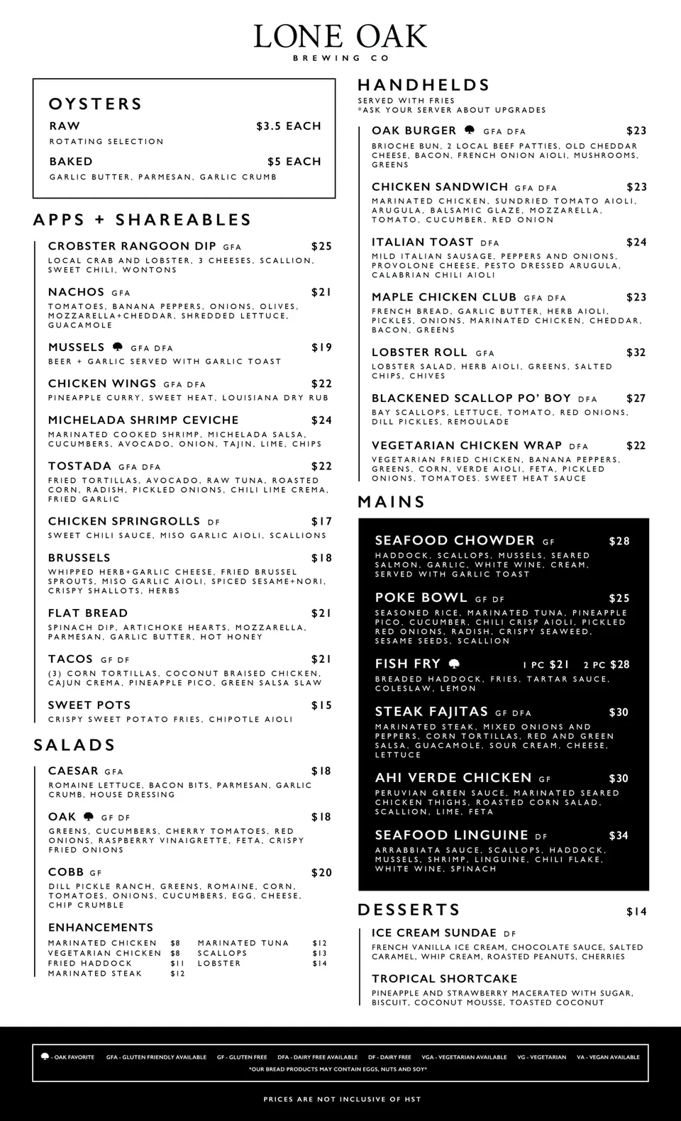 Brewpub Restaurant menu, page 1