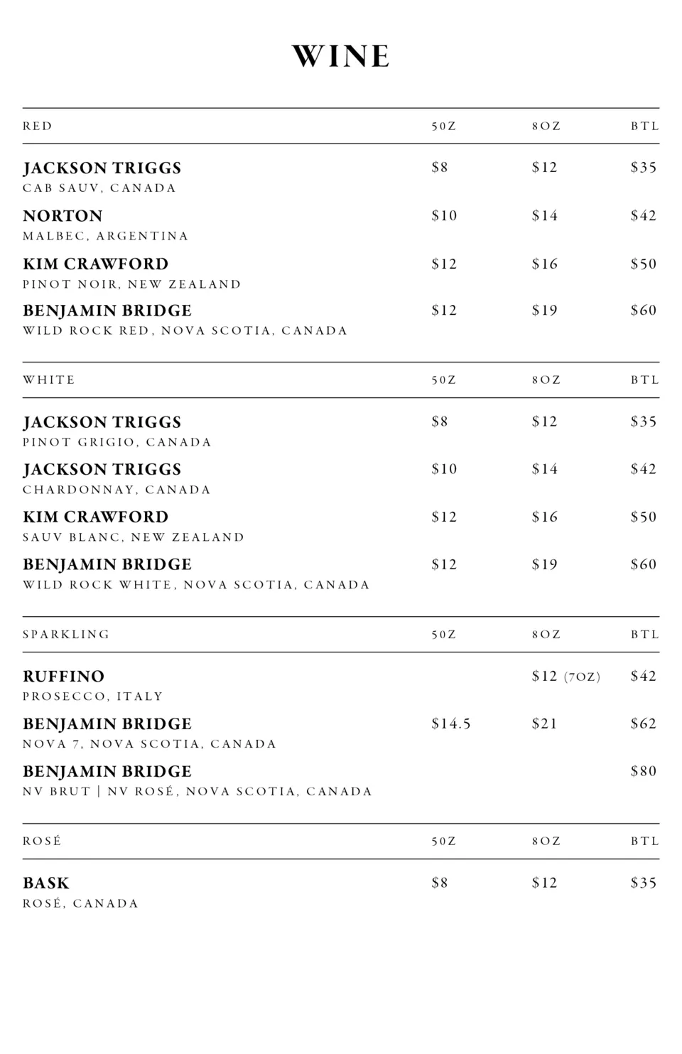 The Oak Downtown menu, page 2