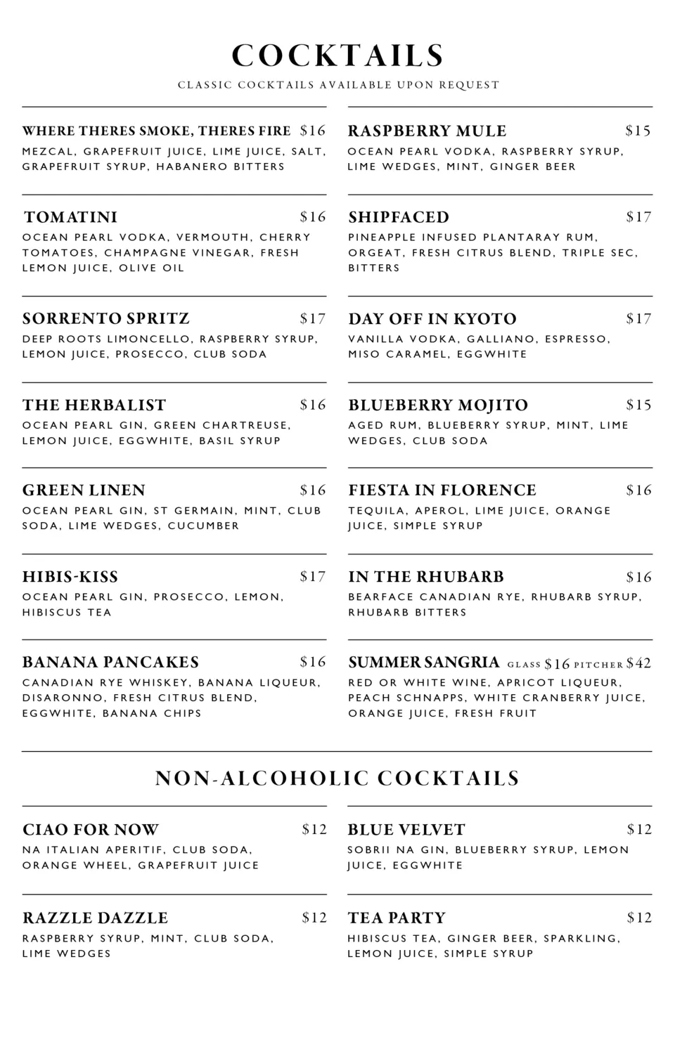 The Oak Downtown menu, page 3