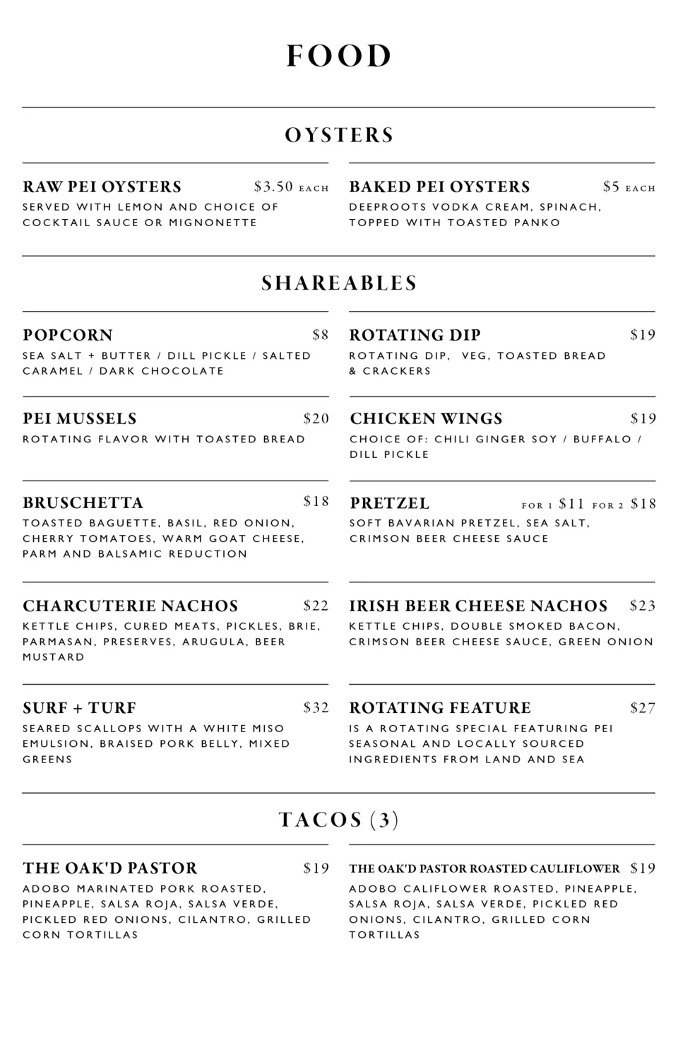 The Oak Downtown menu, page 5